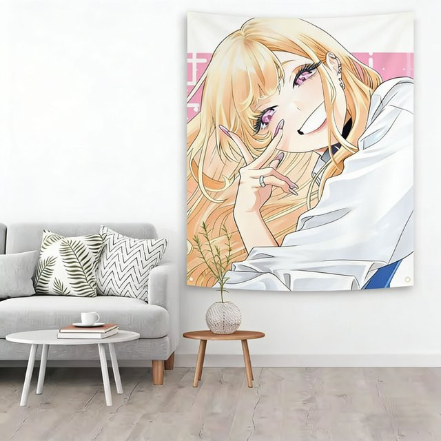 VIKAMA My Dress Up Darling Marin Kitagawa Smile Wandteppich, mehrfarbige Textil-Wanddekoration mit Illustration - Bild 1