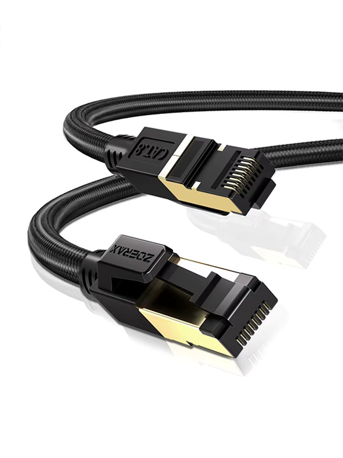 ZoeRax Cat8 Ethernet LAN-Kabel mit RJ45-Stecker, 40 Gbit/s und 2000 MHz, geflochtenes Nylon, Farbe: Schwarz - Bild 5