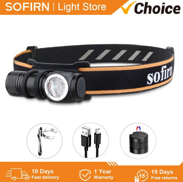 Sofirn HS10 Mini Stirnlampe Schwarz mit 1100 lm, USB-C wiederaufladbar, LH351D 90 CRI, TIR Optik und Magnetschwanz - Bild 1