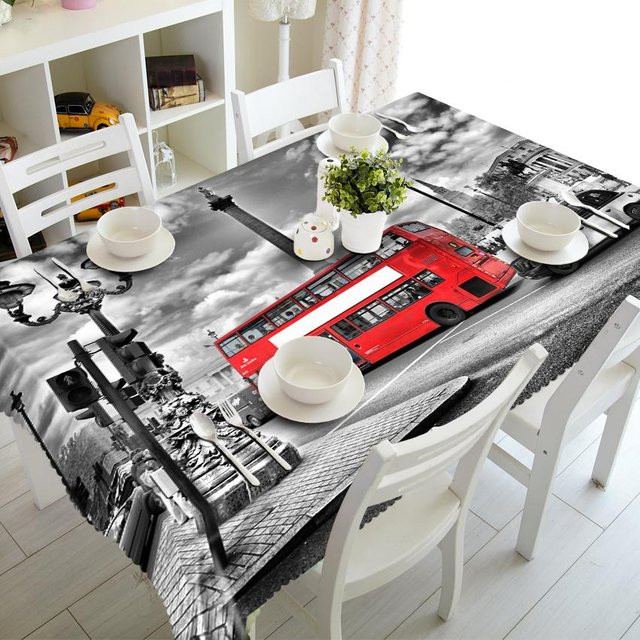 London Street Tischdecke mit roter Telefonzelle und Bus, rechteckige Tischabdeckung für Hochzeitsfeiern und Partys, Farbe: Rot, B/T: 120 x 60 cm - Bild 1