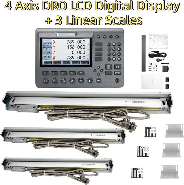 aoedro SDS200 4 Achsen Digitalanzeige Set mit LCD-Display und optischen Lineal-Linearskalen, 5µm Präzision, AC110V/220V - Bild 1