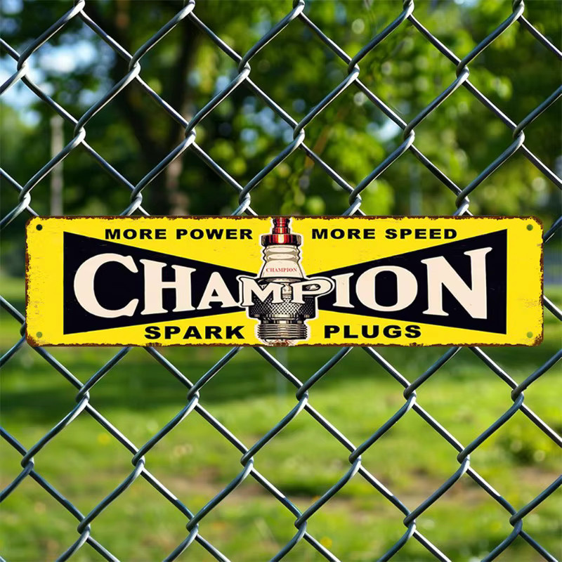 CIFBUY Vintage Metallschild Champion Spark Plugs Bar-Dekoration Gelb, Breite: 40,0 cm, Höhe: 40,0 cm - Bild 4