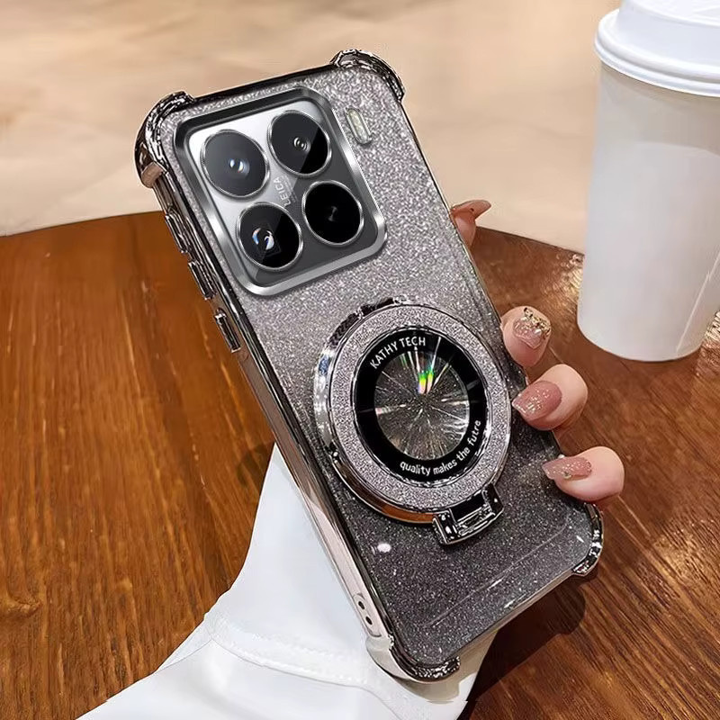 Luxus Glitter Handyhülle mit magnetischer Halterung und Standfunktion für Xiaomi 15T, 14T und 13T Pro, stoßfeste Silikon Schutzhülle - Bild 1