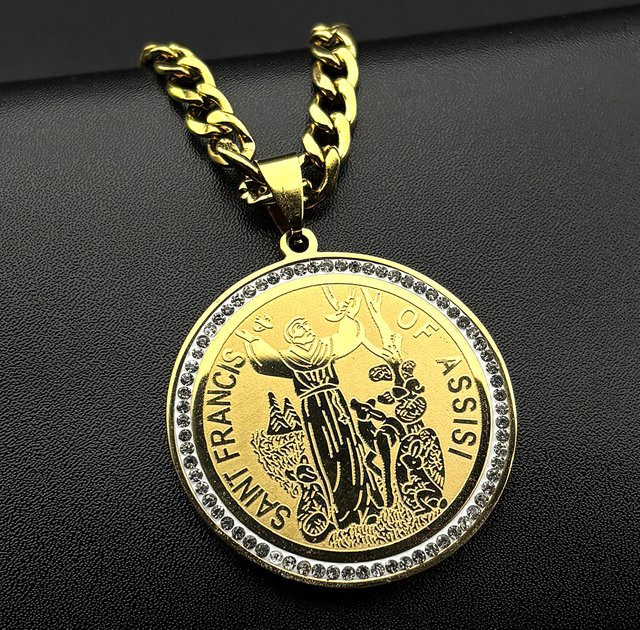 AFAWA Anhänger Halskette, Edelstahl, Gold, Kristall, Unisex - Bild 1