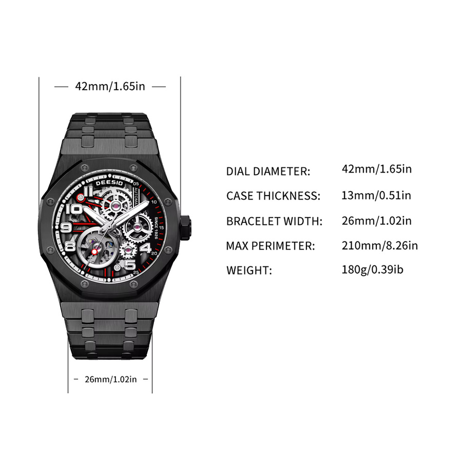 Deesio Armbanduhr Automatik, Edelstahl, Saphirglas, Schwarz, Herren - Bild 4