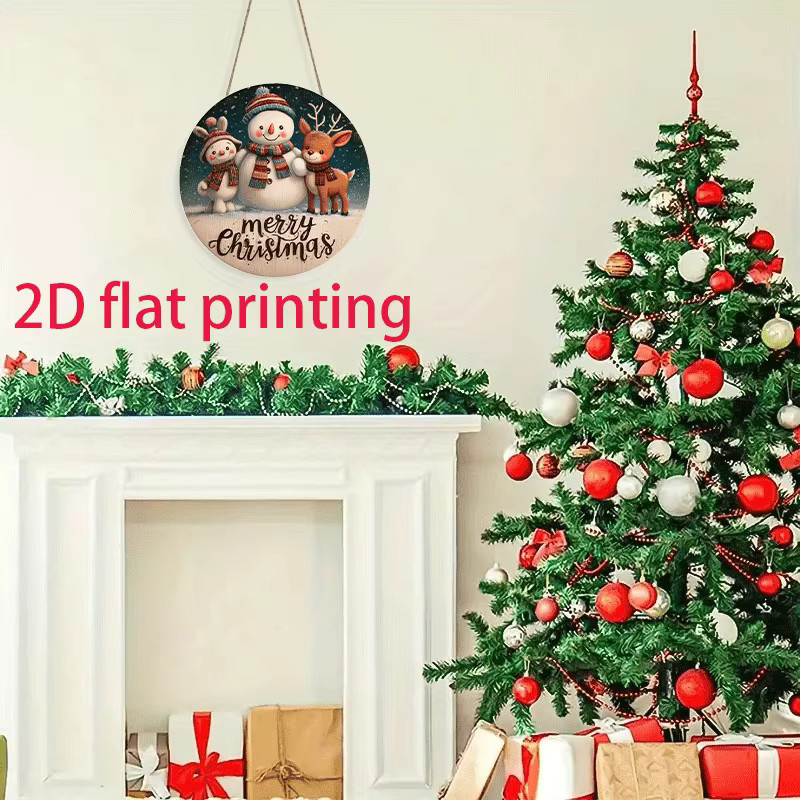Runde Holz Wanddekoration für Weihnachten mit Schneemann und Rentier Design, Mehrfarbig, Durchmesser: 20,32 cm - Bild 5