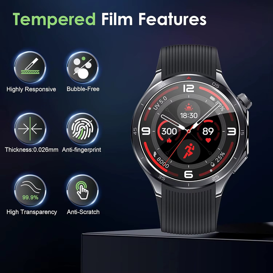 OnePlus Displayschutzfolie Glas, Schwarz, OnePlus Watch 3 - Bild 2