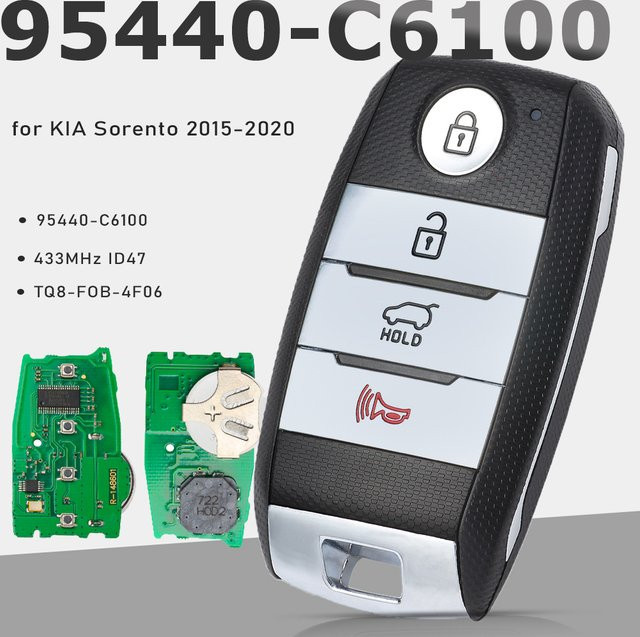 KEYECU Smart Remote Key für KIA Sorento 2019 2020, P/N: 95440-C6100, TQ8-FOB-4F06, 433 MHz, ID47 Chip, Keyless-Go, Schwarz - Bild 1