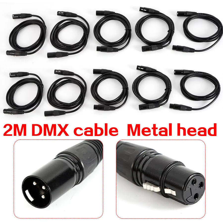 10er Set DMX-Kabel 3-polig in Schwarz, 2m Audio-Steuerkabel für Bühnenbeleuchtung, Moving Heads und DJ-Equipment - Bild 3