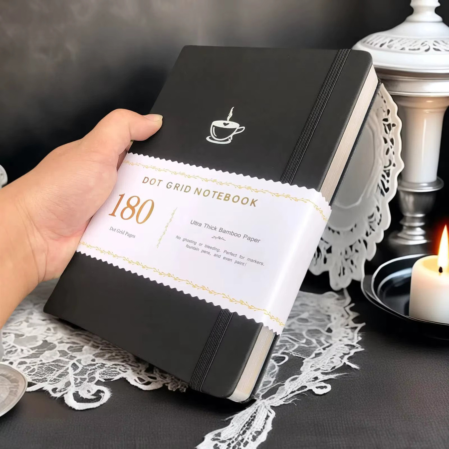 Buke Notebook A5 gepunktetes Hardcover-Tagebuch in Schwarz mit silbernem Rand, 160 Seiten aus 180 g/m2 Bambuspapier mit Lesezeichen - Bild 4