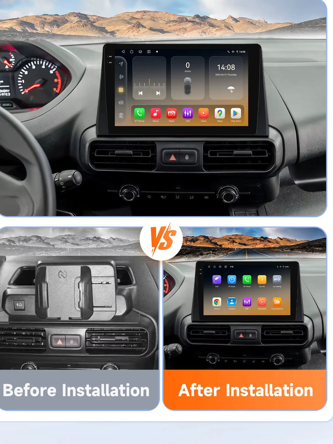 Hizpo Android 14 Autoradio für Fiat Doblo 2021-2024 mit 8GB RAM, 128GB Speicher, Snapdragon 6115 Prozessor, GPS, 4G, Carplay und 360 Kamera in Schwarz - Bild 4