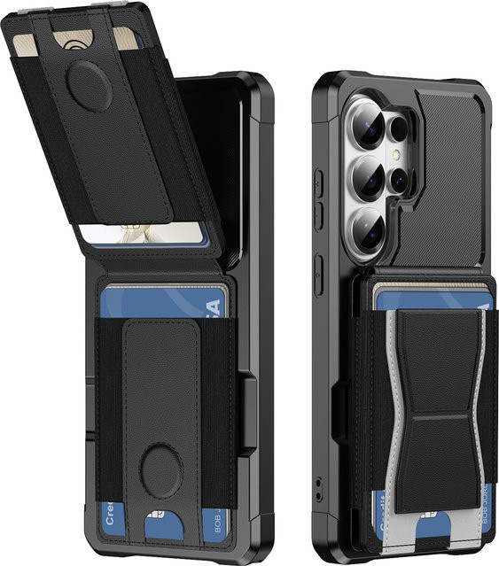 Lederhülle mit Kartenhalter und Ständer für Samsung Galaxy S21 S22 S23 S24 S25 S26 Ultra FE Plus und A-Serie in Schwarz oder Gold - Bild 1