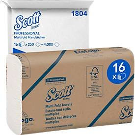 SCOTT Multifold Handtücher 1804, 1-lagig, reißfest, weiß, 16 Packungen à 250 Stück - Bild 1