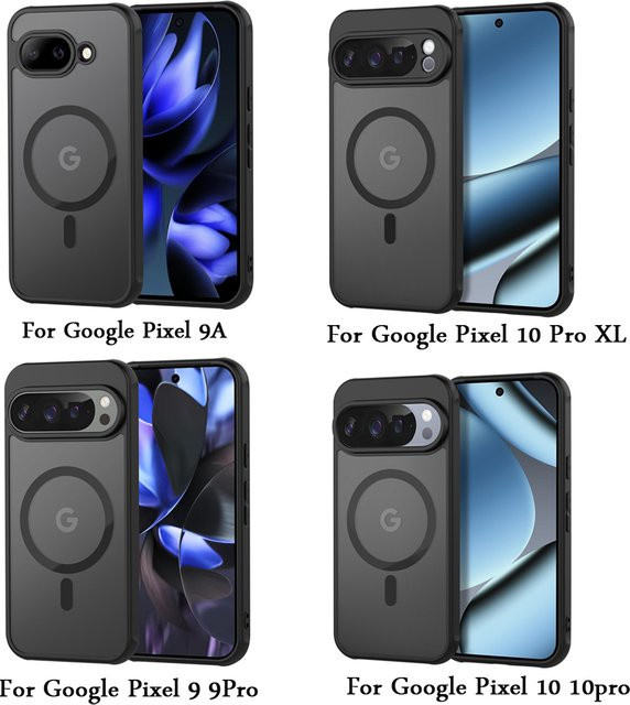 Matte durchscheinende magnetische Hülle für Google Pixel 10, 9, 10 Pro, 9 Pro, 10 Pro XL und 9A mit MagSafe Wireless Charging Kompatibilität, Farbe: Schwarz, stoßfeste Abdeckung - Bild 1