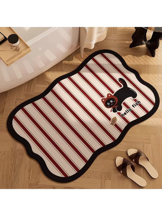 VIKAMA Cartoon Badezimmer-Bodenmatte mit Tier-Motiv, rutschfest und schnelltrocknend, mehrfarbig gestreift - Bild 2