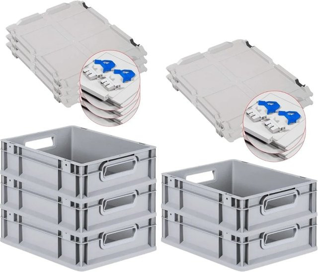 PROREGAL SuperSparSet 5x Eurobox NextGen Grip mit Scharnierdeckel und blauen Schiebeschnappverschlüssen, Grau, H x B x T: 12 x 30 x 40 cm - Bild 1