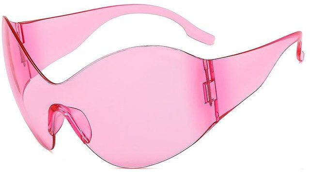 Schwarze Pinke Sonnenbrille, Rahmenlos, Rechteckig, Kunststoff, Damen - Bild 1