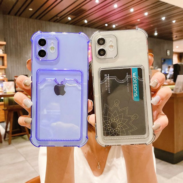 Kardeem Stoßfeste Brieftasche Karte Klar Fall für iPhone 15 14 13 12 11 Pro Max X XR XS 7 8 Plus SE in Lila und Transparent - Bild 1