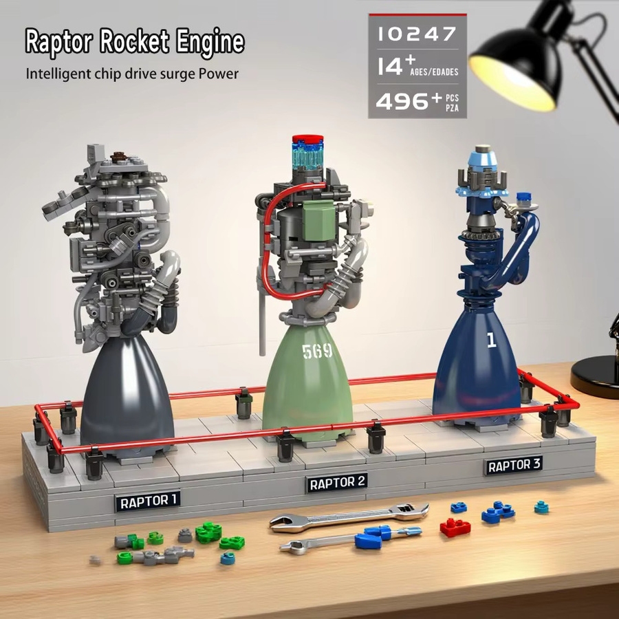 MOULD KING 10247 Raptor Rocket Engine Building Set, 496-teiliges STEM-Lernmodell mit Ausstellungsstand in Mehrfarbig - Bild 2