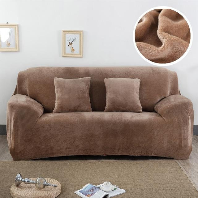 FebEr Samt-Plüsch-Sofabezug für 1-Sitzer, elastischer All-Inclusive-Bezug in Kamelfarben/Braun - Bild 1