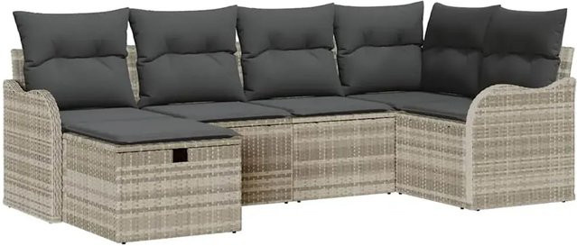 vidaXL Garten-Sofa-Set aus Poly-Rattan mit Kissen, 6-teilig, Hellgrau - Bild 1