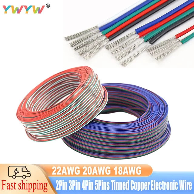 Bytebattle LED Verlängerungskabel für RGB Digitale IC-Bandlampen, Multicolour, 2-Pin bis 5-Pin, verschiedene Querschnitte (22AWG, 20AWG, 18AWG) - Bild 1