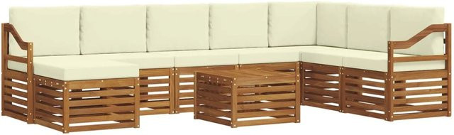 vidaXL Sofagarnitur 9-teilig aus Massivholz Akazie in Natur und Creme mit Polsterung und Kissen - Bild 1