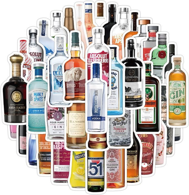 60 Stück Graffiti Aufkleber Set mit Cocktail Whisky Champagner und Wodka Motiven in Multicolour für Helm, Fahrrad und Laptop von BulingBulingStickers Shop - Bild 1