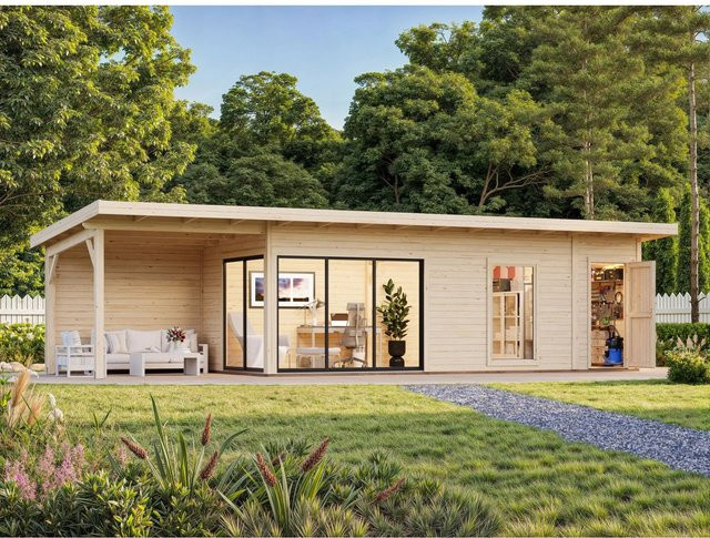 Palmako Gartenhaus Andrea Slide Plus aus Fichtenholz mit Pultdach in Natur - Bild 1