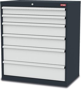 STIER Schubladenschrank mit 6 Schubladen für Werkstatt, Industrie und Büro, B/T/H: 90 x 57,5 x 102 cm, Anthrazit und Lichtgrau - Bild 1