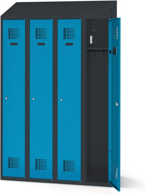 rotstahl Kleiderspind mit Ladefunktion und 4 Türen in Blau mit anthrazitgrauem Korpus, B: 120 cm, H: 200 cm - Bild 1