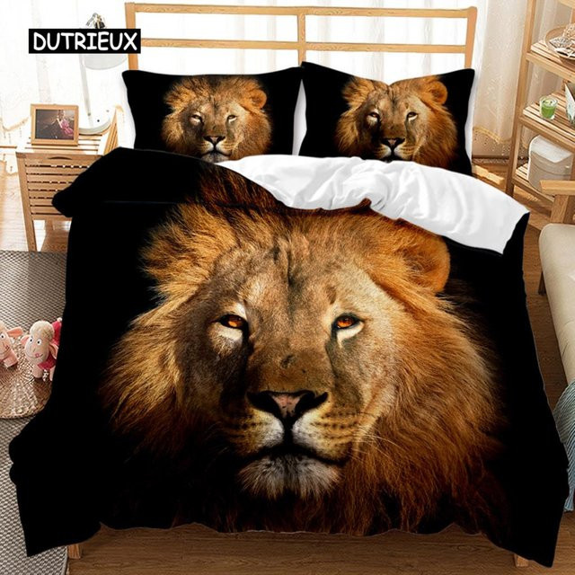Bettwäsche-Set mit Löwe und Tiger für Kinder aus Polyester, Mehrfarbig, B/H: 135 x 200 cm - Bild 1