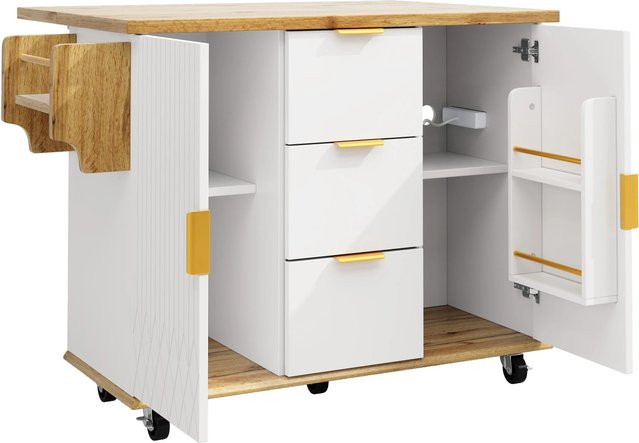 okwish Küchenwagen mit Arbeitsplatte und Stromanschluss in Weiß, B/T/H: 134 x 46 x 88 cm - Bild 1