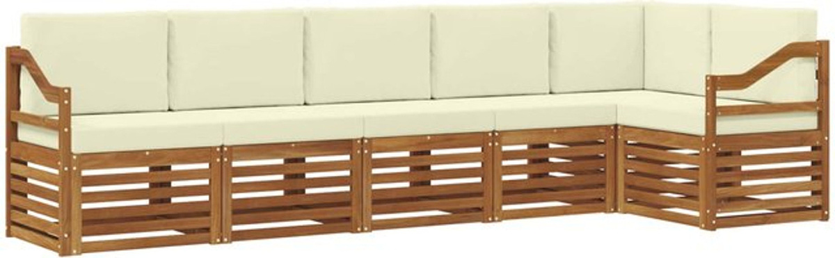 vidaXL Ecksofa Set mit 6 Kissen aus Akazie Massivholz in Natur und Beige, modern und minimalistisch, wendbar - Bild 1