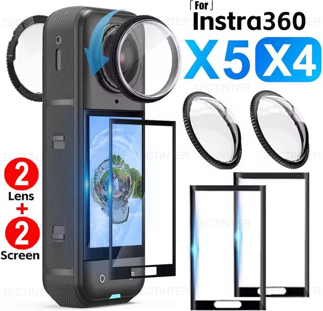 TECTINTER Displayschutzfolie und gehärtetes Glas für Insta360 X4 und X5, transparent, kratzfester Objektivschutz für deine Action Camera - Bild 1