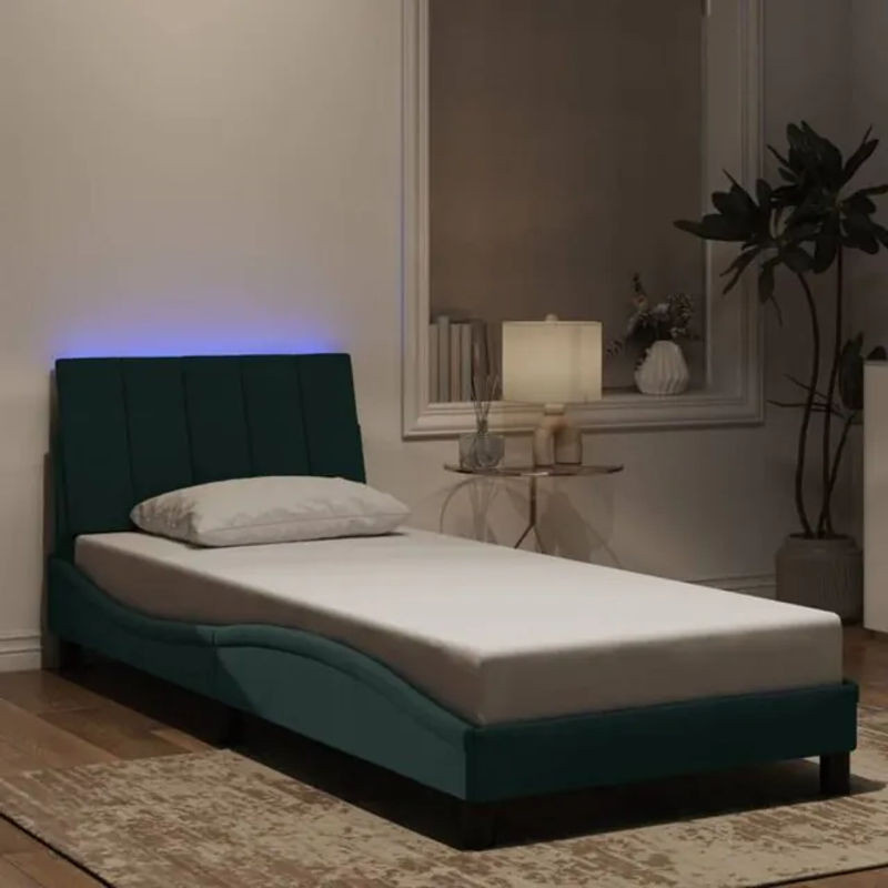 Vidaxl Polsterbett Hanko mit LED in Dunkelgrün aus Samt und Metall, B/T/H: 90 x 200 cm - Bild 1
