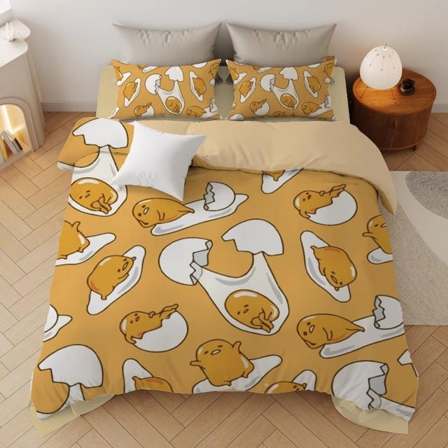 Bettwäscheset Binchi Fitness mit Bettbezug und Kissenbezug Faules Ei Motiv in Gelb, B/H: 90 x 200 cm - Bild 1