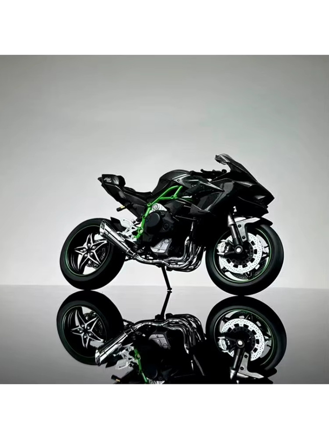 Kawasaki Ninja H2R, Motorrad Modell, 1:9, Metall, mit Licht, Schwarz - Bild 6