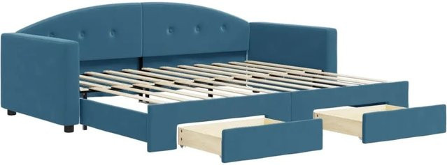 vidaXL Tagesbett ausziehbar mit Schubladen in Blau aus Samt, B/T/H: 90 x 200 x 75 cm - Bild 1