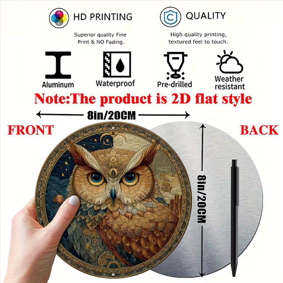 Potdemiel Vintage-Eule Wandkunstschild aus Aluminium mit floralem Design, rund, Mehrfarbig, Durchmesser: 20,3 cm - Bild 2