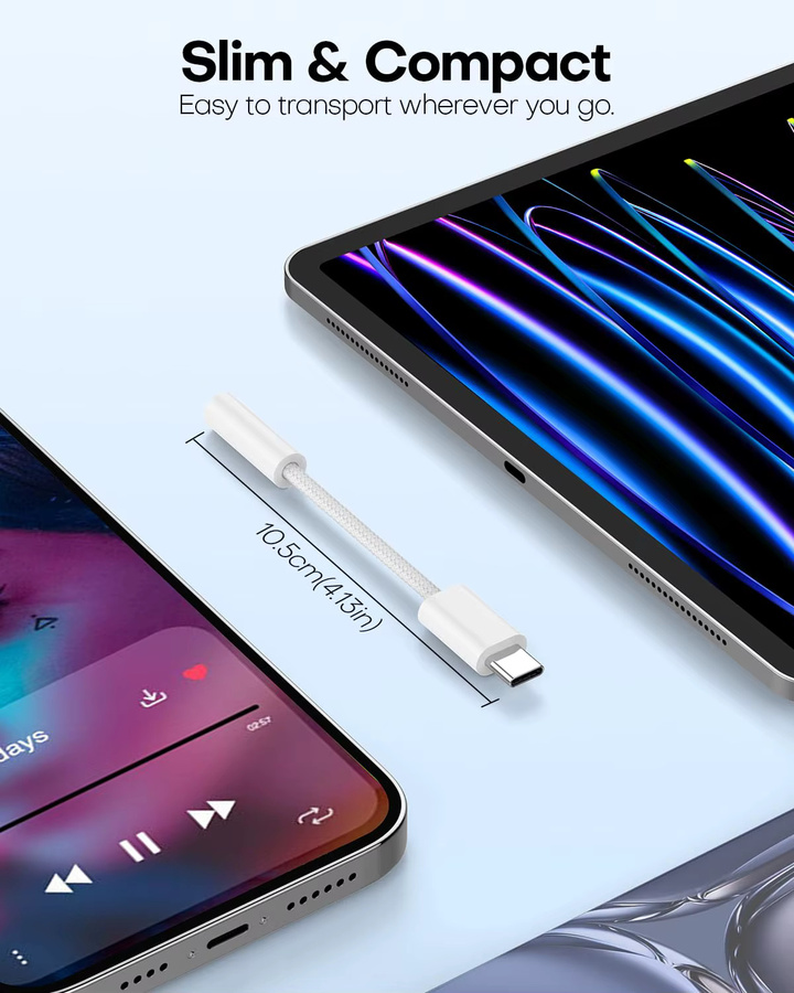 NNBILI USB-C auf 3,5mm Kopfhöreranschluss-Adapter Aux-Audiokabel in Weiß für iPhone 15 Pro Max, iPad Pro, MacBook und Samsung - Bild 3