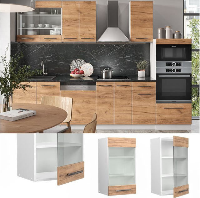 Vicco Küchenglasschrank Fame-Line Hängeschrank mit Glastüren und Softclose in Weiß Eiche, B/T/H: 40 x 34 x 72 cm - Bild 2