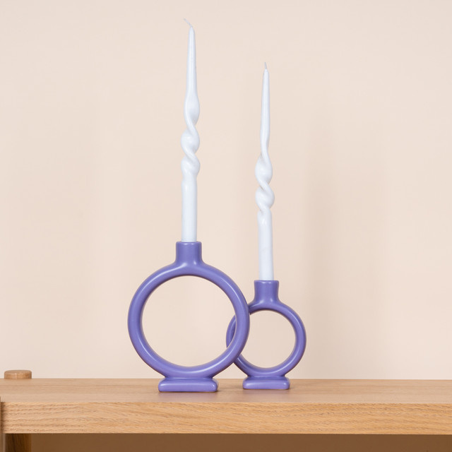 Kerzenhalter aus Keramik von BLUME2000, 2er-Set, Farbe Flieder, Höhe: 19 cm - Bild 1