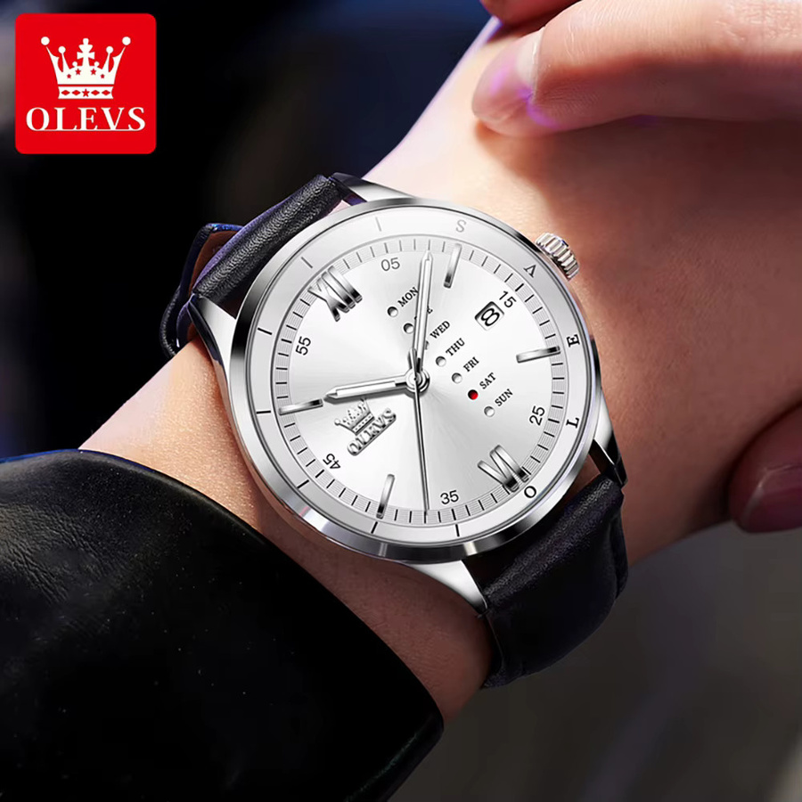 OLEVS Chronograph, Quarz, Leder, Schwarz, Herren - Bild 3