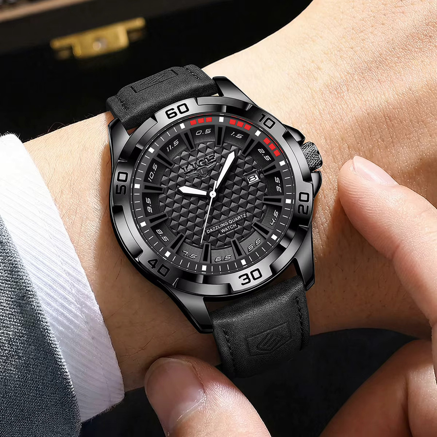 LIGE Armbanduhr Quarz, Lederarmband, Grün, Datum, Herren - Bild 2