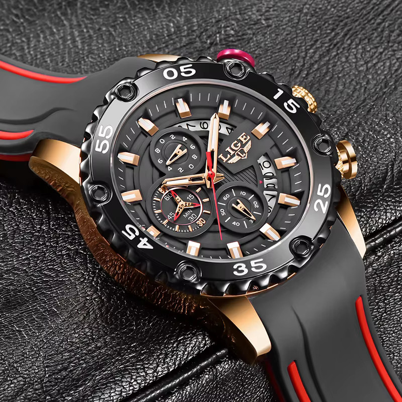 LIGE Armbanduhr Quarz, Silikon, Schwarz, Herren - Bild 2