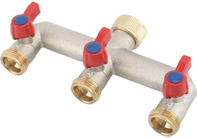 Musysh 3-Wege Gartenschlauchverteiler aus Messing mit individuellem Ein/Aus-Ventil und 3/4 Zoll Gewinde - Bild 1