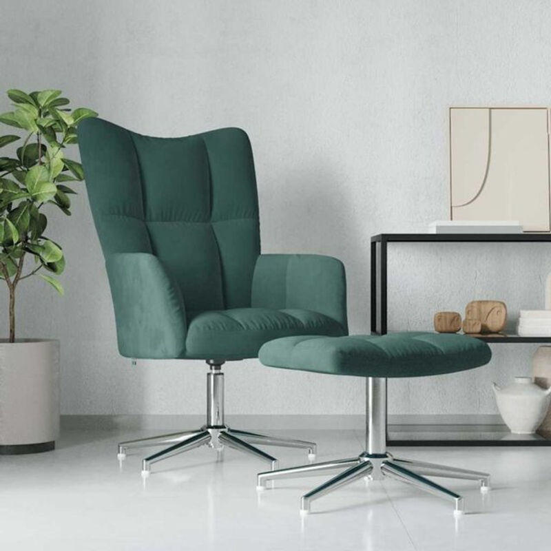 Modernes vidaxl Relaxsessel Set mit Hocker aus grünem Samt und Stahlgestell - Bild 1