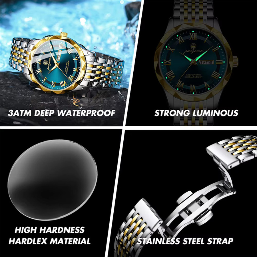 PAAZOMU Armbanduhr Edelstahl, Quarz, Blau, Herren - Bild 4