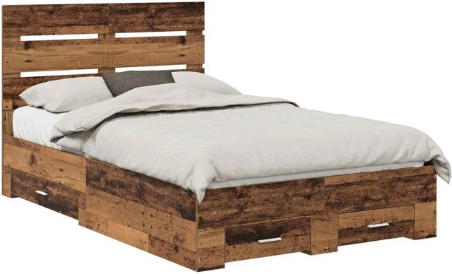 vidaXL Bettrahmen mit Schubladen in Altholz-Optik, Farbe Braun, B/T/H: 120 x 190 x 123 cm - Bild 1